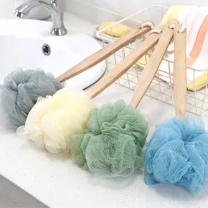 Brosse de Bain à Long Manche Poignée en Bois Éponge de Bain Douce Exfoliant Laveur de Corps de Douche Pour la Maison Salle de Bain