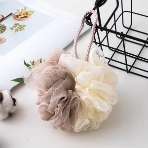 Grand eponge de douche bicolore douce en filet pour le corps avec corde de suspension pratique