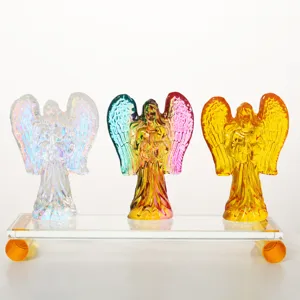 Light Luxury White Crystal Angel Figurine Transparent Colorful Desktop Ornament Statue Home Decoration Gift