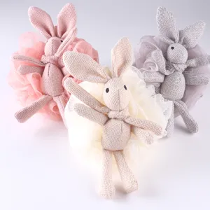 Joli ensemble d'éponge de bain en filet lapin mignon, douce éponge de douche.