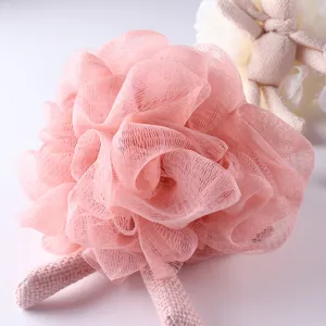 Mignon éponge de bain en filet rose avec design de lapin en peluche, grand luffa de douche doux.