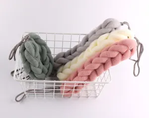 Long mesh bath sponge scrubber for body exfoliating with hanging rope and soft PE net.
