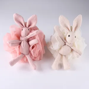 Joli set de fleur de douche en filet avec lapin mignon, boule exfoliante ultra douce et pratique.