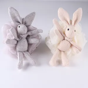 Lot de fleurs de douche mignonnes lapin, éponge de bain douce pour le nettoyage du corps.