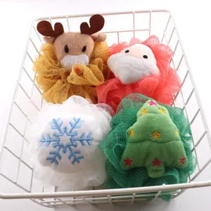 Weihnachten Cartoon Badeball Weihnachtsmann Rentier Schneeflocke Badeschwamm Netz Dusche Schrubben Puff Weihnachtsgeschenk
