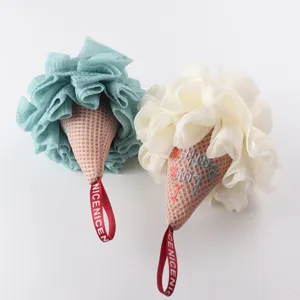 Eiscreme-Form Weicher Peeling Badeschwamm Netz Pouf Ball Mit Aufhängeband Für Dusche Körperreinigung Badaccessoires