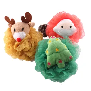 Weihnachtlicher Cartoon Duschschwamm Koerperwaescher Pluesch Figur Badeschwamm 3er Set
