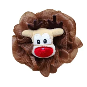 Christmas reindeer mesh bath sponge cute shower puff soft body washing ball for gifts
