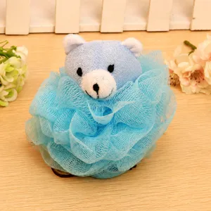 Mignon éponge de bain ours bleu filet souple pouf de douche joli dessin animé puff