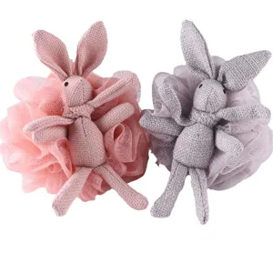 Adorable éponge de bain lapin filet de douche doux pour bain moussant corps 2pcs