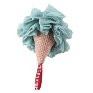 Grosser Eiskrem Duschschwamm mit weichem Netz fuer bequemes Koerperpeeling unter der Dusche.