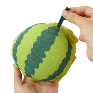 Esponja de bano de malla sandia simpatica, mopa de ducha exfoliante corporal con cinta colgante.