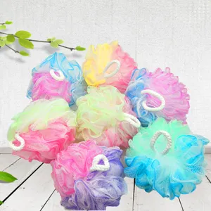 Esponja de Baño de Malla Tricolor Colorida Grande Suave Red PE Limpiador Corporal Puf de Ducha Con Cordón