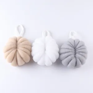3er Set bunte Duschschwämme weiche Netzduschbälle mit Aufhängeschlaufe für sanfte Körperreinigung.