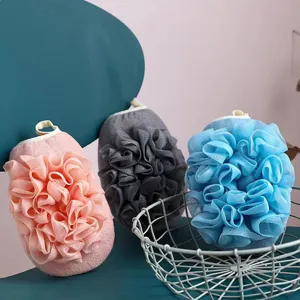 Exfoliating bath mitt and shower sponge set for body scrubbing, double sided design, 3 colors.