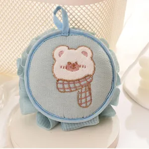 Cute embroidered bear bath sponge soft mesh foaming net shower ball for daily body cleaning use
