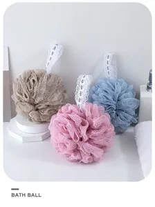 Candy color bath ball high density pleated mesh soft large shower sponge for daily use and cleaning.