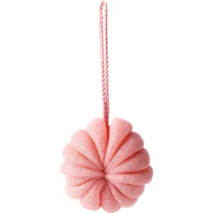 Pink mesh bath sponge loofah with hanging string soft exfoliating shower puff for daily body