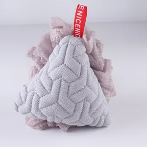 Spugna da bagno grigia rosa luffa esfoliante rete doccia con fettuccia di sospensione