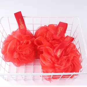 Roter Duschschwamm Netz Badeschwamm Körperpeeling Hochzeit dekorative Luffa für tägliche Pflege