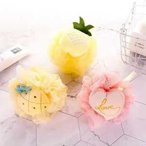 Korean cute cartoon bath sponge soft mesh pouf fruit shower ball body scrubber 1pc
