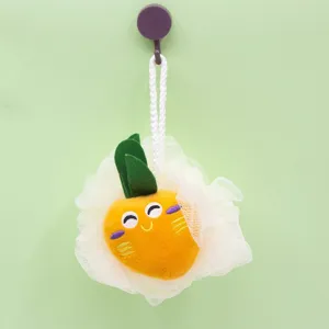 Cute carrot mesh bath sponge soft shower loofah for gentle body cleaning and daily bath use.