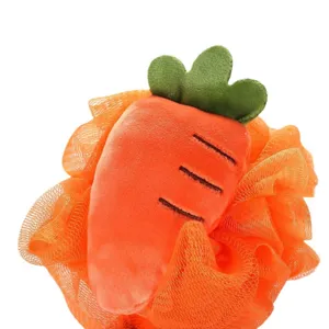 Cute carrot bath sponge mesh loofah shower puff soft body scrubber for daily body cleaning