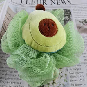 Esponja de baño de malla con diseño de aguacate lindo para limpieza corporal diaria y espuma rica.