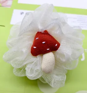 Esponja de baño de red con hongo lindo, esponja de ducha suave y espumosa para el cuidado corporal.