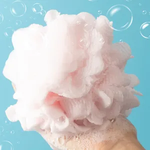 Esponja de baño de nailon rosa suave para exfoliación corporal, espuma rica fácil.