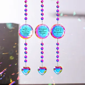 Crystal suncatcher wind chime memorial hanging pendant with colorful faceted prisms for garden decor