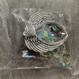 Angel wings crystal suncatcher wind chime memorial pendant hanging decor for garden yard.