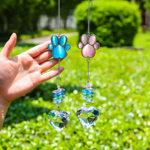 Crystal suncatcher detail showing paw design, colorful crystal beads and sparkling heart pendant.