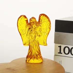Clear yellow crystal angel figurine desktop decor ornament for home living room gift