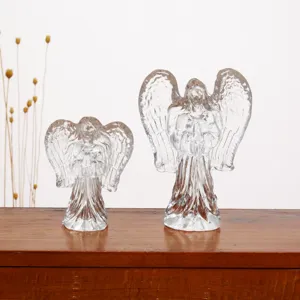 Clear Crystal Angel Figurine Set Tabletop Desktop Decor Home Living Room Ornament Gift