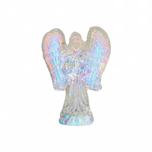 Iridescent crystal angel figurine for home decor, beautiful glowing desktop ornament gift.