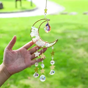 Goldener Mond Kristall Sonnenfänger Windspiel DIY Mikrolandschaft Hängend Dekor für Garten.