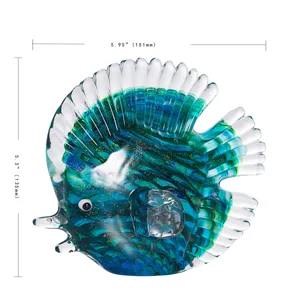 Blue green glass fish ornament crystal craft home desktop decor fish figurine size 151mm