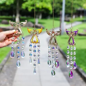 Crystal angel suncatcher wind chime hanging pendant for garden window home decoration gift