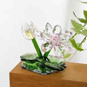 Kristall Lotosblüte Figur Tischdekoration Glas Lotus Blume Deko Ornament Geschenk Büro