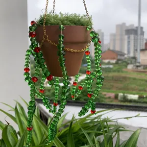 Handmade crystal beaded hanging potted plant suncatcher creative courtyard wind chime decor