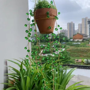 Handmade crystal bead hanging plant vine decor with mini terracotta pot for indoor outdoor.