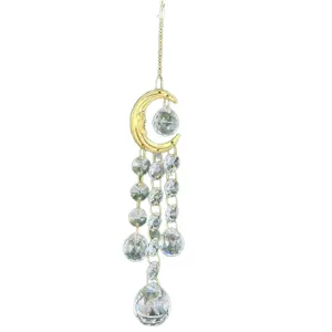 Atrapasueños carillón de viento de cristal con luna dorada y prismas colgantes para el hogar