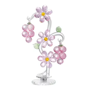 Exquisite crystal flower and fruit figurine desktop ornament with sparkling pink faceted crystals.