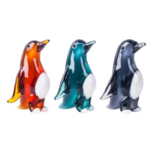 Crystal Glass Penguin Figurine Colorful Animal Ornament Desktop Decor Home Living Room Porch Craft Gift