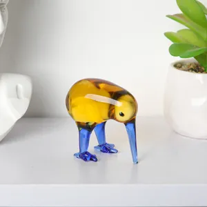 Reizende Glas Kiwi Vogel Figur, Bernsteinkörper mit blauen Beinen, exquisite Deko.