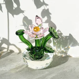 Kristallglas Lotus Blume Ornament Tischdekoration Simulation Pflanze Topf Geschenk Bonsai