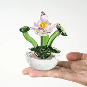Kristall Lotusblume Ornament handgefertigte Glaspflanze Figurine für Heimtisch Deko Geschenk