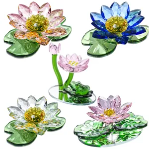 Kristall Lotusblume Figur Tischornament Klares Rosa Blaues Glas Pflanze Heimtextilien Feng Shui Sammlerstück Geschenk