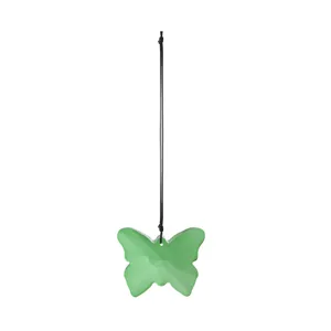 Green crystal butterfly suncatcher pendant with black hanging cord for home decor.
